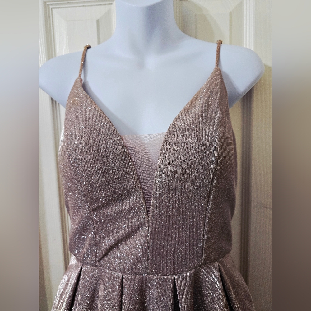 B DARLIN Juniors Glitter Mesh Skater Dress Rose Sz 5/6 Party Sparkle Short Dress - Picture 4 of 9
